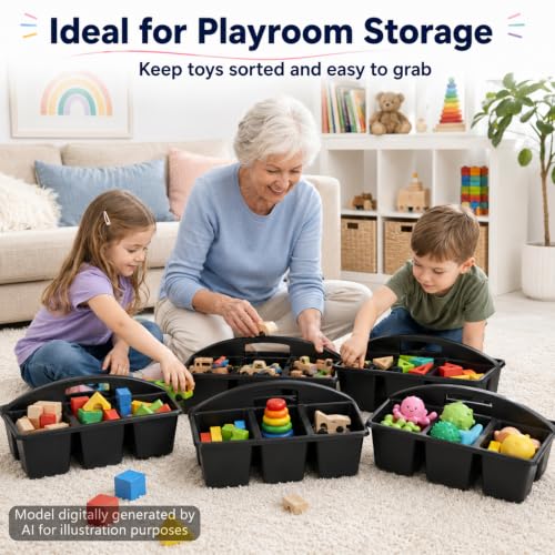 6 Pack Classroom Caddy with Handle, 6 Compartment (Black) - color: Black