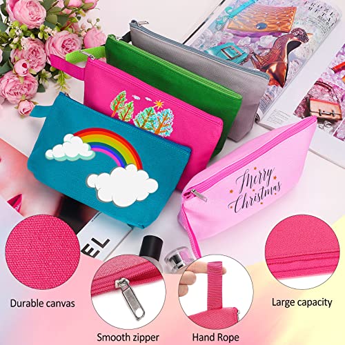10 Pieces Cotton Canvas Makeup Bag with Bottom and Strap, Multi-Purpose Cosmetic Bag with Zipper Travel Toiletry Pouch, Blank DIY Craft Bag (Multicolor 02, S) - color: Multicolor 02, size: S