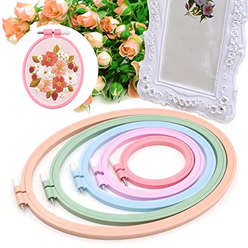 ZOCONE 5 Pcs 5 Size Oval Embroidery Hoops, ABS Plastic Embroidery Hoops Cross Stitch Hoops Embroidery Frames for Sewing, Needlework, Embroidery Projects (Size-11.4", 9.6", 7.5", 5.7",3.9") - style: 5 PCS,5 SIZE