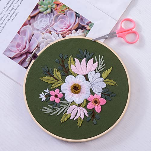 Bonroy 4 Sets Embroidery Set for Beginners, Art Craft, Easy Sewing Embroidery Kit Includes Embroidered Clothes with Patterns, Embroidery Hoops, Instruction Manual, Color Stitch Set (3) - color: Sunflower