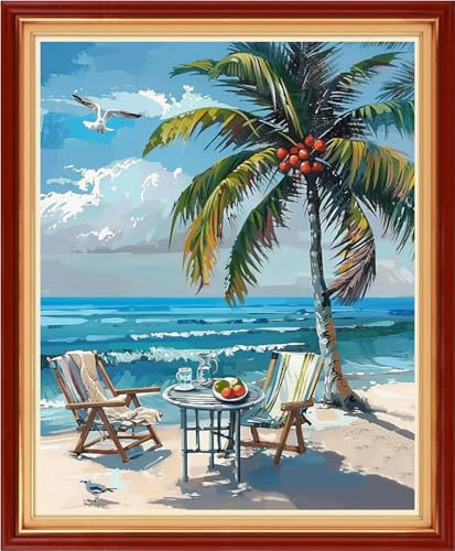 Artvxeay Stamped Cross Stitch Kits Beginners Full Range of Embroidery Starter Kits for Adults Printed Cross Stitching DIY Needlepoint Kit 11CT- (Drinking Tea by Seaside 16x20 inch) - color: Color49