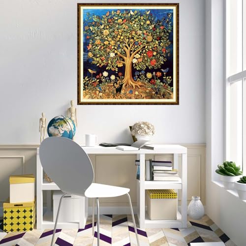 Redxing Counted Cross Stitch Kit for Beginners,Unprinted Needlepoint Kits for Beginners Cross Stitching Embroidery Kit 11CT Stitches kit-Tree of Life 18x18 inch - color: KitColors35