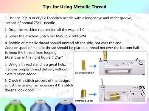 Metallic Embroidery Thread 200 Yards Each for French Embroidery or Machine Embroidery for Janome Brother Pfaff Babylock Singer Bernina Husqvaran and Most Home Embroidery Sewing Machines (6 Colors #2) - color: 6 Colors #2