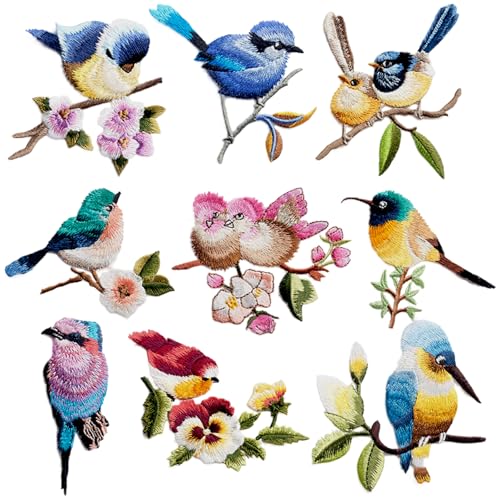 9PCS Bird Iron On Patches, Nature Embroidery Appliques for DIY Crafts - color: Bird
