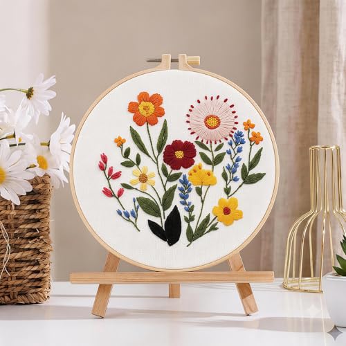 FooGuila Embroidery Kits for Adults, 5-pcs Ebroidery Kit Flowers, Stamped Cross Stitch Kits Floral Embroidery Patterns, Cross Stitch Kits for Adult,Ideal Screen-Free Crafts Gift for Women