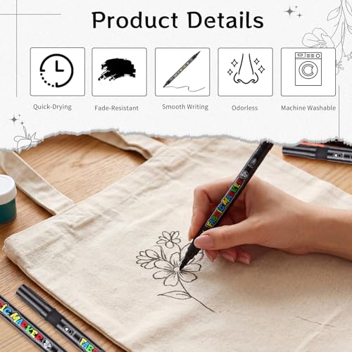 Thboxes Black Fabric Markers, 12 Pack Permanent Markers for Clothes