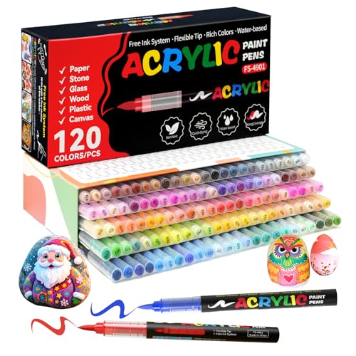 120 Colors Acrylic Paint Markers, Soft Brush Tip Acrylic Markers Set - color: 120 Colors