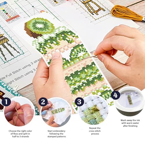 FREEBLOSS 6pcs Fruit Cake Cross Stitch Bookmark Kit 11CT Stamped Cross Stitch Kit DIY Embroidery Bookmarks Set with Felts Backing Instructions for Adult Beginners 8"x2.4" - style: Cake cutting surface