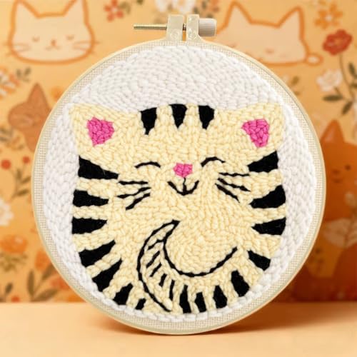 TCDZMYGS Punch Needle Kit for Beginners Adults-Cute Cat,with Video Tutorial - color: Punch Needle kit with-1105-1