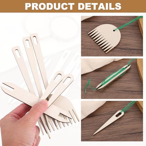 MECCANIXITY Hand Loom Stick Set, 14pcs Knitting Tools Including Wood Weaving Crochet Needle Wooden Shuttle Wood Weaving Comb for Knitting Crafts