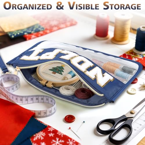 Needlepoint Project Bag Sewing Gifts Embroidery Sewing Bag Craft Storage Organizer NDLPT Clear Zip Pouch Bag - color: Navy, size: Flat-M