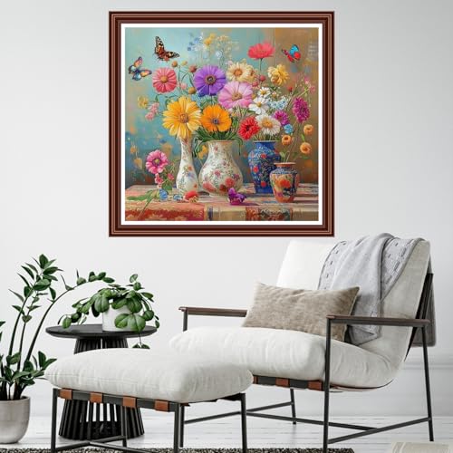 Dimensean Counted Cross Stitch Kit for Beginners, 11CT Unprinted Cross-Stitch Kit Easy Patterns Needlepoint Kit Cross Stitching Embroidery Kit Supplies-Colorful Flower vase 18x18 inch - color: ColornNEW21
