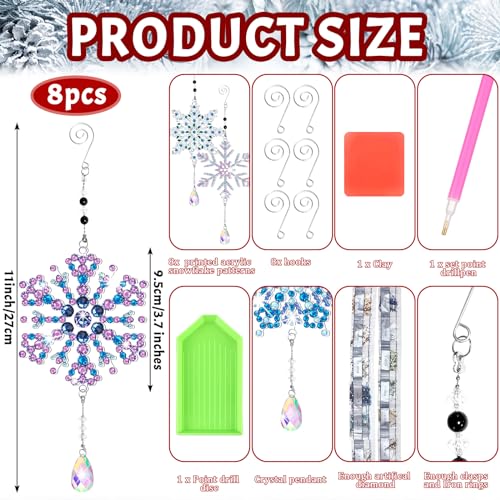 Uiifan 8 Pcs Diamond Art Christmas Ornaments, Snowflake Diamond Art Kits