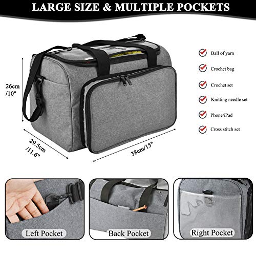 Coopay Giant Knitting Tote Bag, Travel Knitting Bag Yarn Storage Bag with Removable Inner Divider for Knitting Needles, Yarn, Crochet Supplies and Knitting Needles Accessories - color: Ruthless Grey