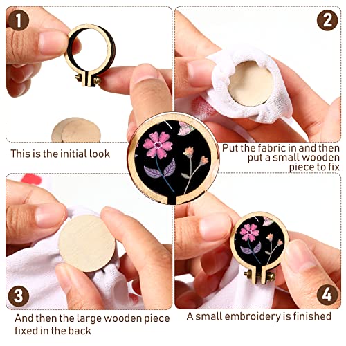 Jetec 60 Pieces 1 Inch Mini Embroidery Hoops Wooden Cross Stitch Hoops