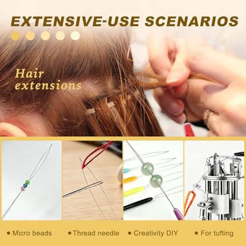 16pcs Hair Extension Loop Needle Threader - 8 Color Plastic Threader Tool for Embroidery, Craft, Quilting, Knitting, Feather Extensions, DIY Craft, Micro Rings, Tufting Gun, Braiding Tools