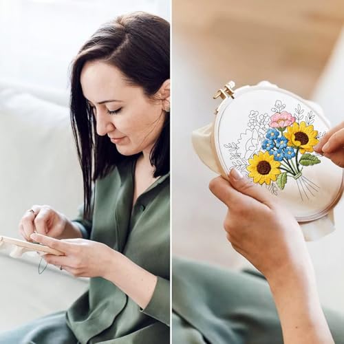 ORIGACH 6 Pack Flower Bouquet Embroidery Kit for Beginner - style: Flower Bouquet