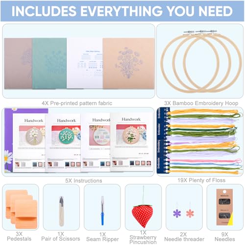 Beginner Embroidery Kit for Adults and Kids with Step by Step Instructions