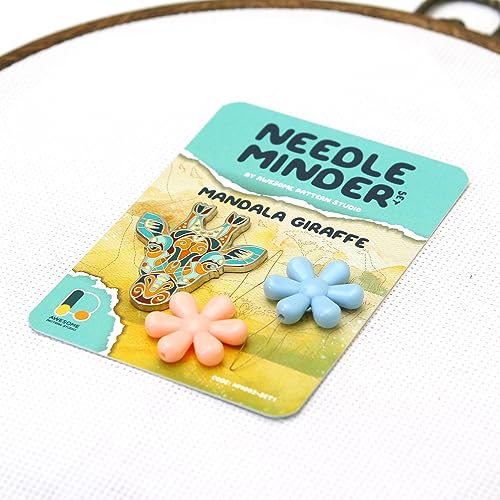 Awesome Pattern Studio Needle Minder Set – Mandala Giraffe Magnetic Needle Minder + 2 Needle Threaders. Enamel Pin for Cross Stitch, Embroidery and Craft - size: Giraffe Set #1