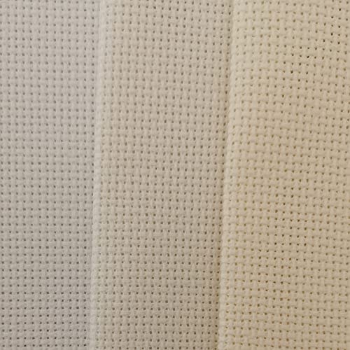 KCS 3 pc of 12" x 18" 18CT Counted Cotton Aida Cloth Cross Stitch Fabric (White+Antique White+Cream) - color: White+antique White+cream