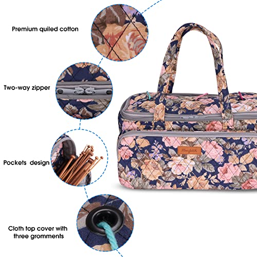 Yarn Bag-Large Size-Yarn Storage Organizer with Grommets-Portable Crochet Bag for Yarn Skeins-Crochet Hooks-Knitting Needles -Other Accessories (Peony) - color: Peony