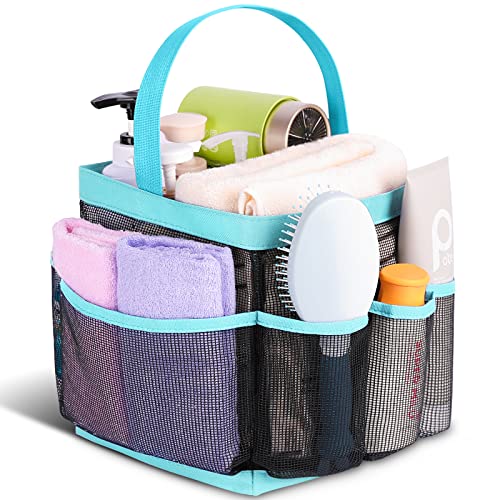 EUDELE Mesh Shower Caddy Portable for College Dorm Room Essentials, Shower Caddy Dorm with 9-Pocket Large Capacity for Beach, Swimming, Gym, Camping, Travel essentials - color: Black-Light Blue