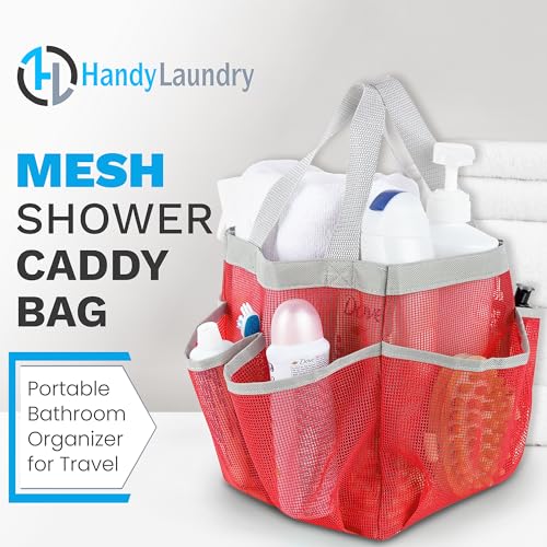 Handy Laundry Mesh Shower Caddy – 7 Pocket Portable Organizer Tote for Dorm, Gym, Travel & Bathroom – Quick Dry Collapsible Bag for College Essentials, Toiletries & Cleaning Supplies (Pink) - color: Portable Pink
