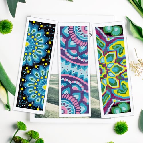 INFUNLY 6 Set Mandala Pattern DIY Cross Stitch Bookmark Kits for Beginners Art Floral Counted Cross Stitch Kit with Instruction Boho Flower Stamped Embroidery Bookmark Kit for Book Lovers Readers Gift - style: Dandala