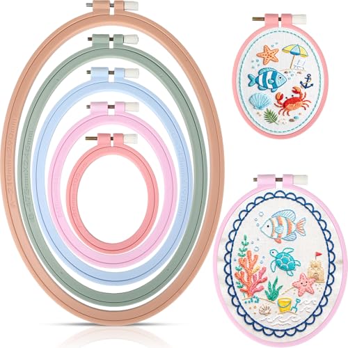 Tigeen 5 Pcs Embroidery Hoops, 5 Sizes ABS Plastic for Sewing, Oval - style: Oval