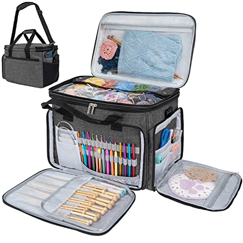 PAVILIA Knitting Yarn Storage Bag Crochet Organizer for Knitter, Dark Grey - color: Charcoal Grey