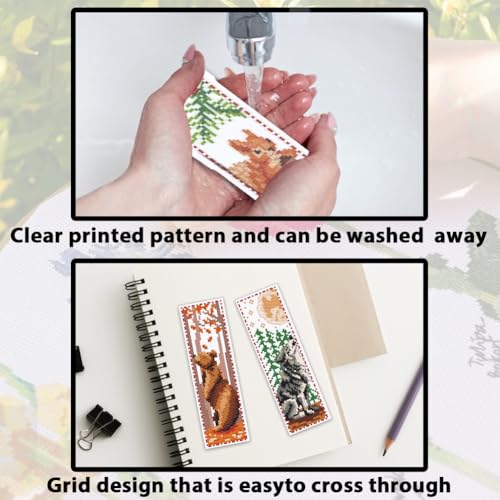 ACRNIGHEET 6 PCS Cross Stitch Bookmark Kit Animals Patterns DIY Stamped Embroidery Bookmark Kit DIY Bookmarks Crossstitch Kits Adul Stamped Embroidery Bookmarks with Instructions 11CT - style: Forest animal patterns