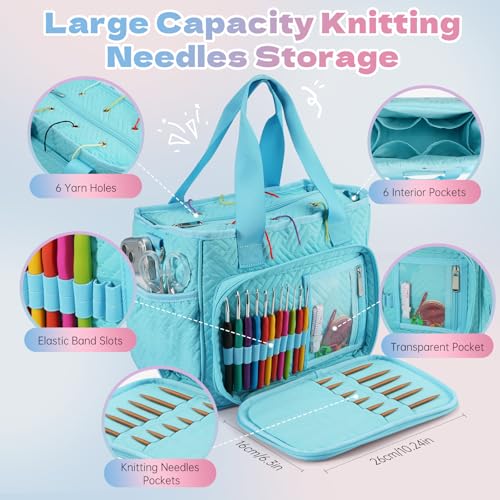 Dadanism Crochet Bag Organizer, Yarn Bag with Handle & Shoulder Strap - color: Blue