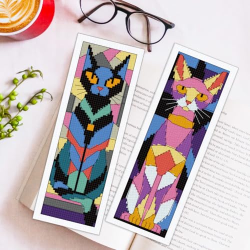 ORIGACH 6 Set Stained Glass Black Cat Cross Stitch Bookmark Kit - style: Stained Glass Cat