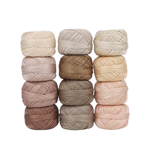 Size 8 Double Mercerized Egyptian Long Staple Cotton Pearl Thread 12 Gradient Colors per Box 5 Grams Ball Rainbow Color Embroidery Thread for Crochet Cross Stitch Hand Embroidery (12P) - color: 12P
