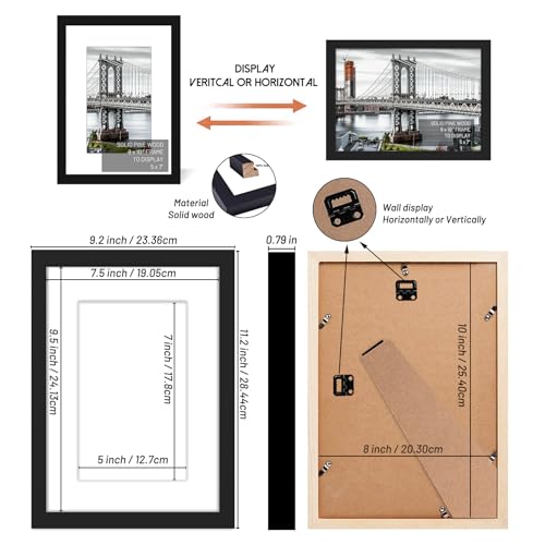 8x10 Solid Wood Picture Frames - 5x7 with Mat or 8x10 without Mat - Poster Photo Frame Art with Wall Mounting or Table Top (Black) - color: Black, size: 8x10 inch