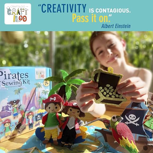 Pirates Sewing Kit for Kids Ages 8-12 - Pre-Cut Felt Pillow Plush Craft - color: Pirates Sewing Kit