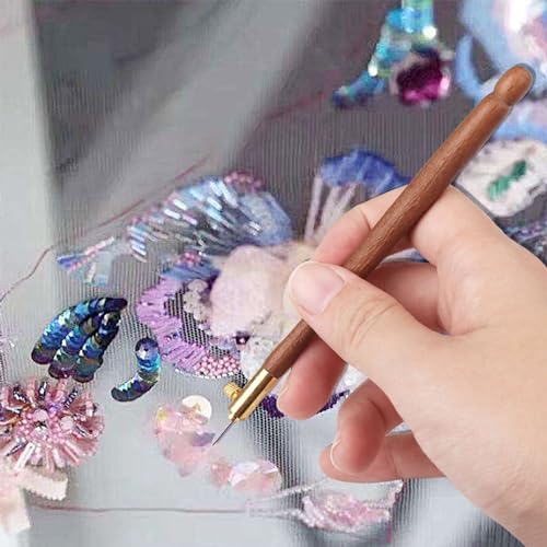 3Pcs Tambour Hooks Kit, Embroidery Crochet Hooks with 9 Needles, Wooden Handle French Tambour Hook Latch Beaded Needle for Embroidery Sequin Beading Knitting DIY Sewing