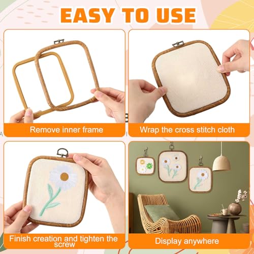 Qunclay 6 Pcs Square Embroidery Hoop Frame 3 Sizes Cross Stitch Display Hoops Ring for Art Craft DIY Sewing and Hanging Ornaments Decor
