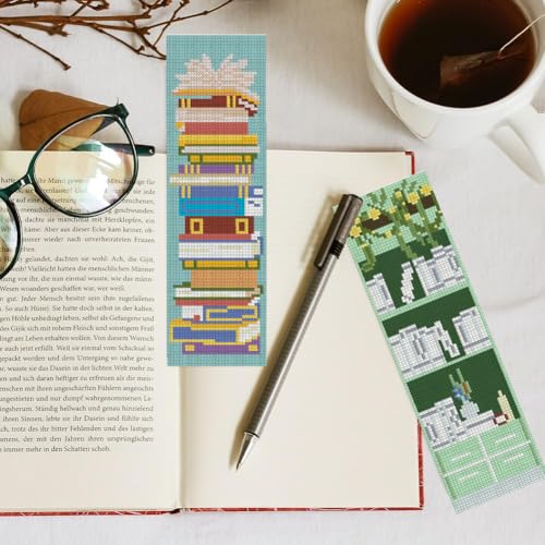 KYOQFVN Bookshelf Cross Stitch Bookmarks for Adults Beginners - 14CT Crossstitch Bookmark Kit - Counted Cross Stitch Bookmarks with Instruction for Book Lovers Reader Writers 6×20cm - color: SQSZX-001