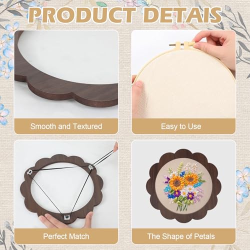 4 Sets Wood Embroidery Hoop Frame 8 Inch Sunflower Embroidery Display Frame Large Round Wooden Embroidery Frame for Finished Cross Stitch Hoop Frame DIY Decor Sewing Ornaments - style: Retro Brown