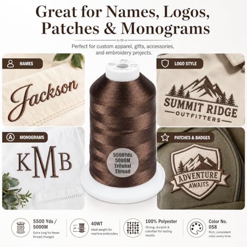 Simthread 5500Yds/5000M 40WT Polyester Embroidery Thread Dark Brown 058 - color: Dark Brown-058
