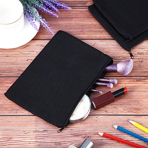 Gejoy 10 Pack Blank Canvas Cosmetic Bags Zipper Pouch DIY,L,Black - color: Black, size: Large