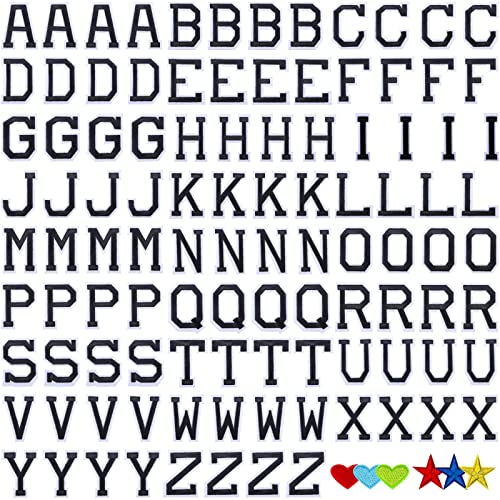 Jongdari Iron on Letters, 110 Pcs Alphabet Patches, Decorate Repair Letter Patches for Clothing Shirts Jackets Hats Jeans Shoes Bags (Black) - color: Black, size: 104 Letters + 6 Patches