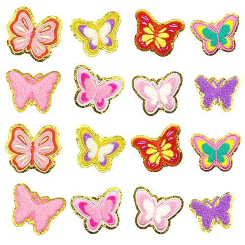 16PCS Butterfly Iron On & Sew On Patches, Chenille Embroidery Appliques - color: 8 Styles