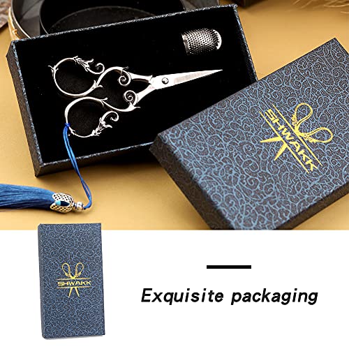 SHWAKK Embroidery Scissors 4.45in Ancient Gray Gourd Flower Sewing Scissors - color: Silver gourd flower