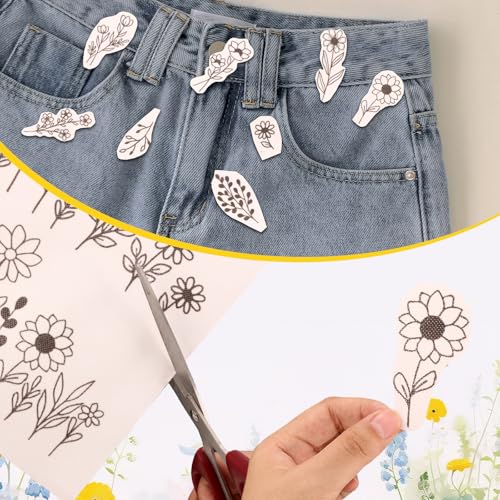 Water Soluble Embroidery Patterns Paper, 6 Sheets Stick and Stitch Embroidery Papers Wash Away, Flower Daisy Patterns, Pre - Printed for Customized Gift for Hand Sewing Lover Beginners