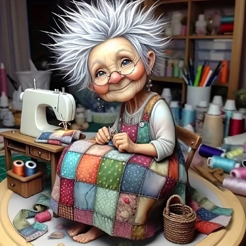 JFYHAB DIY Diamond Art Kits for Adults,Diamond Painting Kits for Adults, Cartoon Grandma Full Drill Diamond Paintings for Beginners, 5D Paint with Diamonds Pictures Gem DIY Crafts Kits 12X12 Inch