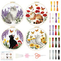 BEUNITONE 4 Set Embroidery Kit for Beginners, Cat and Butterfly Pre-Stamped Pattern Needlepoint Kits for Adults with Hoop and Instruction, Cute Hand Embroidery Patterns for Cloth and Home Decor - style: A-Cat-01