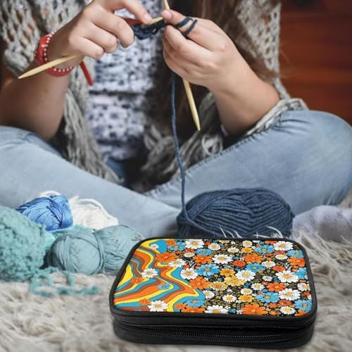 Kathyboom Hippie Flower Crochet Hook Case, Travel Carry Bag for Ergonomic Crochet Hooks Kits, Aluminum Crochet Hooks, Steel Crochet Hook and More, Lightweight - color: Hippie Flower