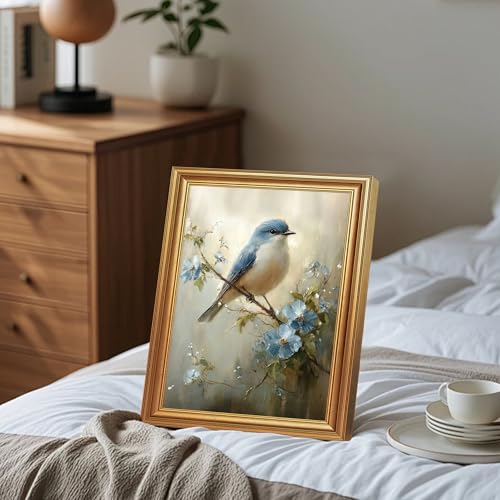 Wojuin Framed Vintage Blue Bird Floral on Branch Canvas Wall Art 8x10 inch - color: Bird, size: 10"L x 8"W
